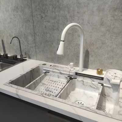 Prezzo buono Scafo da cucina multifunzione bianco a doppia scodella in acciaio inossidabile in linea