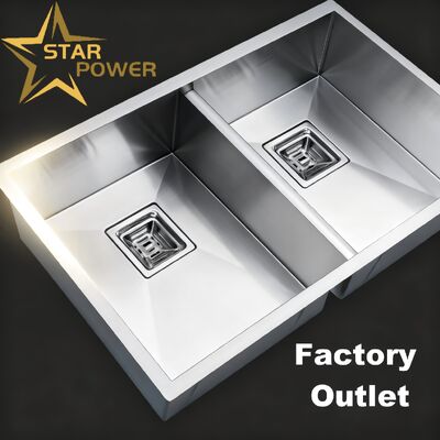 qualità  STAR POWER Brushed Double-Bowl Handmade Kitchen Sink in 304 Stainless Steel fabbrica