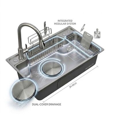Prezzo buono 34 Inch Handmade Farmhouse Single Bowl Kitchen Sink SUS304 14 Gauge with Deep Basin in linea