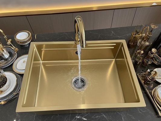 Prezzo buono Lavello da cucina quadrato in acciaio inossidabile SUS304 color oro di lusso con design di drenaggio efficiente in linea
