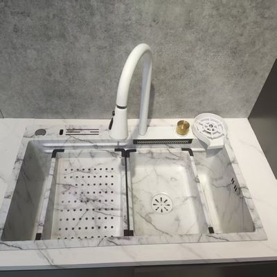 Scafo da cucina multifunzione bianco a doppia scodella in acciaio inossidabile