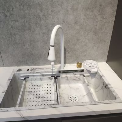 Scafo da cucina multifunzione bianco a doppia scodella in acciaio inossidabile