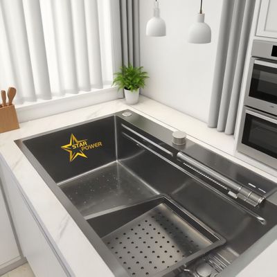 Prezzo buono Lavello da cucina sottopiano grigio in acciaio inossidabile con divisorio, capacità di carico 11 kg | Profondità del bacino personalizzabile | Spessore dell'acciaio personalizzabile in linea
