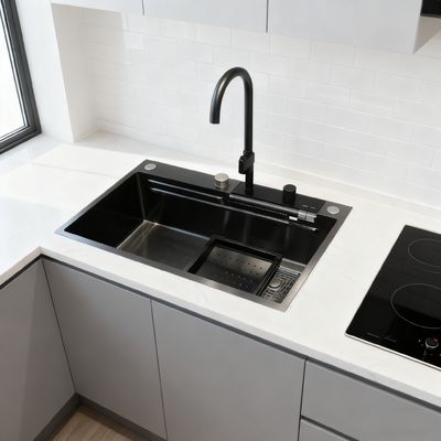 800 mm Dispositivo da cucina in acciaio inossidabile a doppio bacino con finitura spazzolata, cuscinetti ammortizzanti e scarico posteriore