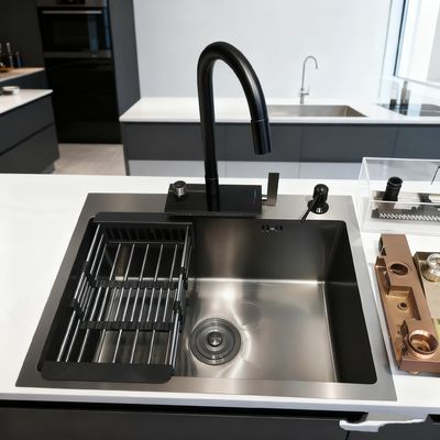 qualità 800mm Dispositivo da cucina in acciaio inossidabile a doppio bacino con finitura spazzolata, cuscinetti ammortizzanti e scarico posteriore. fabbrica
