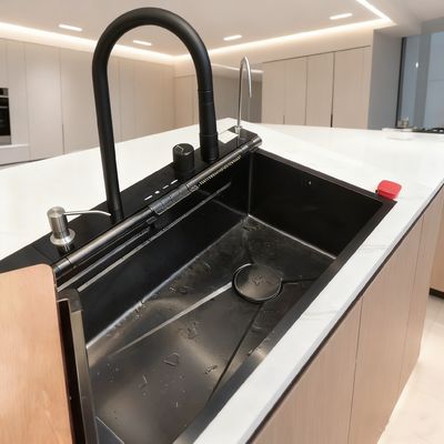 800 mm Dispositivo da cucina in acciaio inossidabile a doppio bacino con finitura spazzolata, cuscinetti ammortizzanti e scarico posteriore