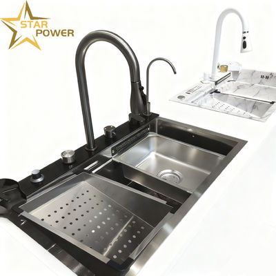 Customised Multifunctional Cup Washer Hand-Precision Polished 304 Stainless Steel Kitchen Sink Double Bowl
