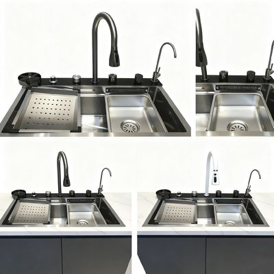 Prezzo buono Lavatrice di tazze premium personalizzata integrata lavandino da cucina in acciaio inossidabile 304/316 lucidato a mano con profondità di scodella 250-300 mm e spessore del pannello 1,2-2,0 mm in linea