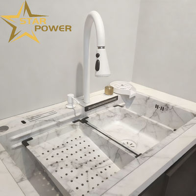 Lavello da cucina commerciale fatto a mano in acciaio inossidabile resistente a doppia vasca con materiale alimentare 304/316