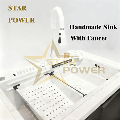 Lavello di cucina in acciaio inossidabile fatto a mano con doccia termostatica di grado alimentare 304/316 e scodella singola approfondita