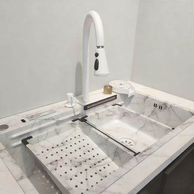 Lavello di cucina in acciaio inossidabile fatto a mano con doccia termostatica di grado alimentare 304/316 e scodella singola approfondita