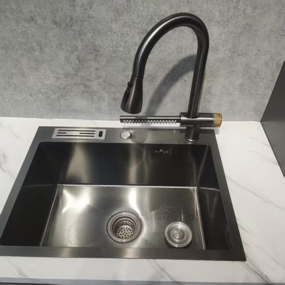 Lavello da cucina fatto a mano con scolapiatti laterale in stile giapponese, acciaio inossidabile 304/316 per uso alimentare e profondità della vasca ≥25cm