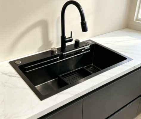 Prezzo buono Lavello da Incasso / Sottopiano per Cucina in Acciaio Inox 304 a Vasca Singola | Lavello Nano Nero Opaco Artigianale, Finitura Spazzolata Anti-Ruggine Lucidato a Mano per Ristrutturazione Cucina Moderna | Profondità Vasca Personalizzabile | Spessore Acciaio Personalizzabile in linea