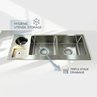 qualità Sottocoperto Lavabo da cucina 18 calibri 304 SS Lavabo da cucina a scodella singola Cromato Sottocoperto 1000mm 300mm Bacino extra profondo fabbrica