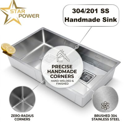 qualità Lavello da cucina sottotop in acciaio inox 304 per uso alimentare, a vasca singola, finitura spazzolata, sottotop, 900 mm, vasca profonda 250 mm | Profondità vasca personalizzabile disponibile | Spessore acciaio personalizzabile disponibile fabbrica
