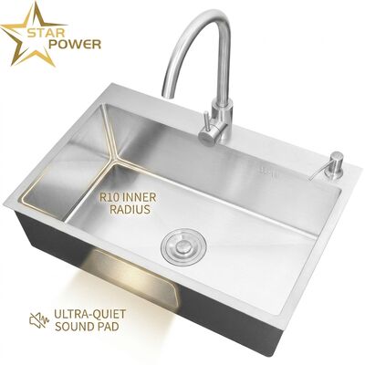 qualità Lavello da cucina a montaggio superiore / a incasso in acciaio inox 304 per uso alimentare, a doppio lavello, lucidato a mano, a incasso, 900 mm, profondità vasca 250 mm | Profondità vasca personalizzabile | Spessore acciaio personalizzabile fabbrica