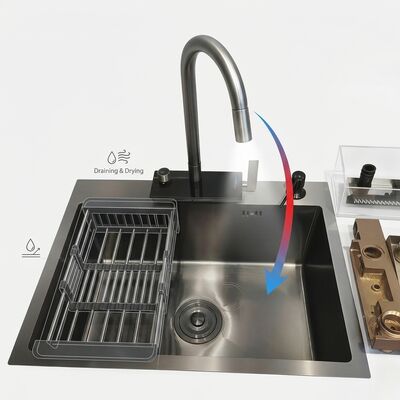 qualità Lavello da Incasso / Sottopiano per Cucina in Acciaio Inox 316 con Vasca Principale e Ausiliaria, Finitura Gunmetal PVD, Profondità 800mm 220mm | Profondità Vasca Personalizzabile | Spessore Acciaio Personalizzabile fabbrica