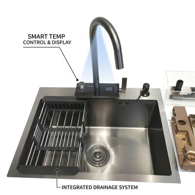 qualità Lavello da Incasso / Sottopiano in Acciaio Inox SUS304 Lavello da Cucina Tonalità Oro Montaggio a Filo Bacino Extra Profondo da 700 mm da 10 Pollici | Profondità Bacino Personalizzabile Disponibile | Spessore Acciaio Personalizzabile Disponibile fabbrica