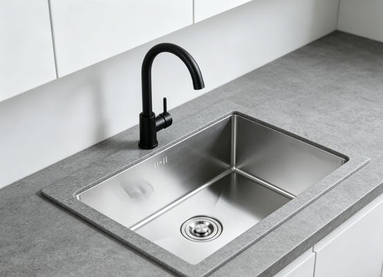 Prezzo buono 18 calibro 304 SS Lavello da cucina con rifinitura PVD in metallo da fuoco e 300 mm Extra-Deep Main & Auxiliary Bowl in linea