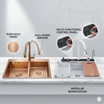 Prezzo buono Honeycomb Nano Coating Scratch-Proof Easy-Clean 304 Stainless Steel Kitchen Sink Double Bowl 800mm 250mm Deep in linea
