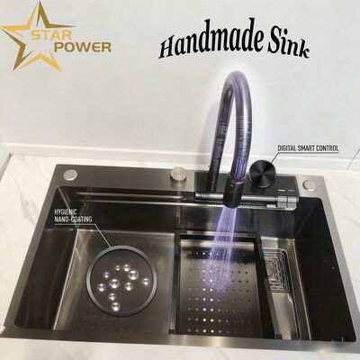 Prezzo buono Lavello da cucina sottotop in acciaio inossidabile 304 con rivestimento nanometrico nero opaco, doppia vasca, profondità 900 mm, 250 mm in linea