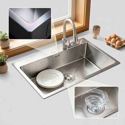 Prezzo buono Lavello da cucina a doppia vasca in acciaio inossidabile 316 per uso alimentare, vasca profonda 1.000 mm, 250 mm, spazzolata con bordo automatico in linea