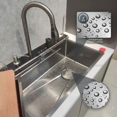 Prezzo buono Bionic Lotus Leaf Nano oleorepellente fatto a mano in acciaio inossidabile 316 lavello da cucina vasca singola vasca profonda 800 mm 220 mm in linea