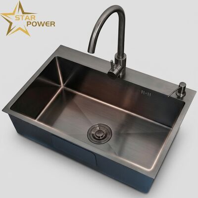 Prezzo buono SUS304 Lavabo da cucina in acciaio inossidabile con finitura PVD in metallo da sparo e vasca extra profonda di 10 pollici in linea