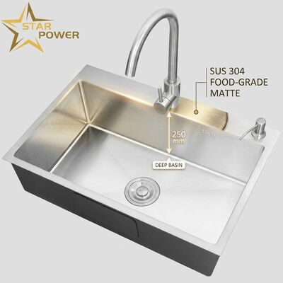 Prezzo buono Lavello da cucina a doppia vasca in acciaio inox 304 per uso alimentare con finitura opaca e vasca profonda 250 mm in linea