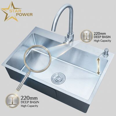 Prezzo buono 316 Acciaio inossidabile Doppia vasca da cucina con vasca profonda di 220 mm e design top-mount in linea