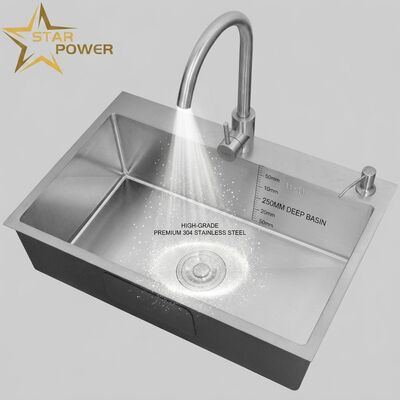 Prezzo buono Lavello da cucina a montaggio superiore / da incasso in acciaio inox 304 per uso alimentare, doppio lavello da cucina, finitura lucida, montaggio superiore, 900 mm, vasca profonda 250 mm | Profondità vasca personalizzabile | Spessore acciaio personalizzabile in linea