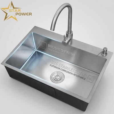 Qualità Lavello da cucina sottopiano in acciaio inossidabile 316, lavello singolo con finitura spazzolata, profondità 800 mm, vasca profonda 220 mm | Profondità vasca personalizzabile disponibile | Spessore acciaio personalizzabile disponibile fabbrica
