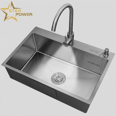 Prezzo buono Flusso di montaggio / inserimento Lavello di cucina 304 acciaio inossidabile vasca di cucina principale e ausiliaria vasca di cucina PVD gunmetal Flusso di montaggio 600mm vasca profonda di 9 pollici in linea