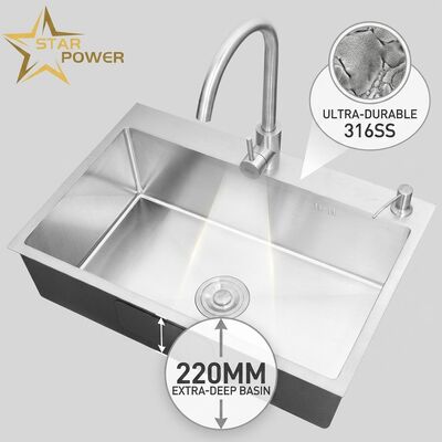 Prezzo buono Lavello da cucina a montaggio superiore / da incasso in acciaio inossidabile 316, lavello da cucina a doppio vasca con superficie opaca, montaggio superiore, vasca profonda 800 mm 220 mm | Profondità vasca personalizzabile disponibile | Spessore acciaio personalizzabile disponibile in linea