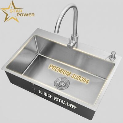 Prezzo buono Lavello da cucina sottotop in acciaio inossidabile SUS304, lavello da cucina con vasca singola cromato, 700 mm, vasca extra profonda da 10 pollici | Profondità vasca personalizzabile disponibile | Spessore acciaio personalizzabile disponibile in linea