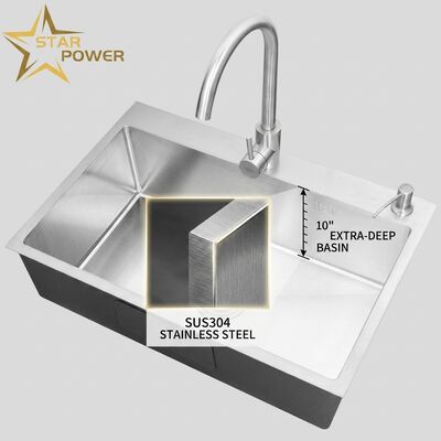 Prezzo buono Lavello da cucina a incasso / da appoggio in acciaio inossidabile SUS304, lavello da cucina a doppio vasca, finitura lucida, 700 mm, vasca extra profonda da 10 pollici | Profondità vasca personalizzabile disponibile | Spessore acciaio personalizzabile disponibile in linea