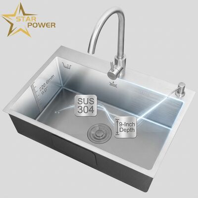 Qualità Lavello da cucina sottopiano in acciaio inossidabile 304, lavello da cucina a vasca singola, finitura spazzolata, sottopiano, 600 mm, vasca profonda 9 pollici | Profondità vasca personalizzabile disponibile | Spessore acciaio personalizzabile disponibile fabbrica