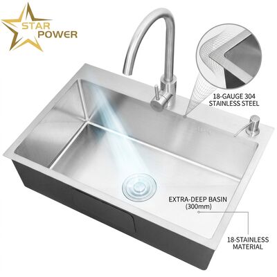 Prezzo buono Sottocoperto Lavabo da cucina 18 calibri 304 SS Lavabo da cucina a scodella singola Cromato Sottocoperto 1000mm 300mm Bacino extra profondo in linea