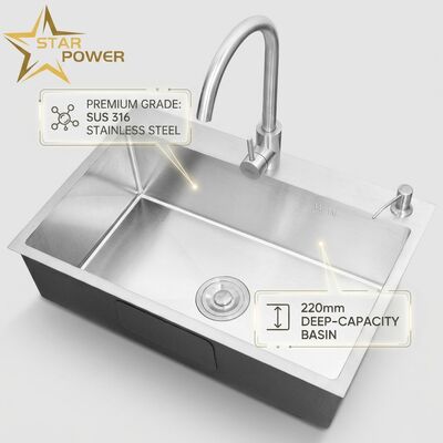 Prezzo buono Scavo da cucina con montaggio / inserimento 316 Acciaio inossidabile Scavo da cucina con vasca principale e ausiliaria Scavo da cucina con montaggio a fondo 800 mm 220 mm Vasca profonda disponibile profondità di vasca personalizzata misura di acciaio personalizzata disponibile in linea