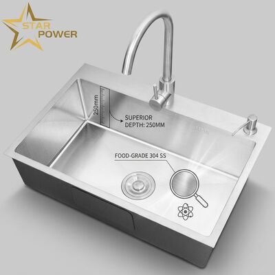 Prezzo buono Lavello da cucina sottotop in acciaio inox 304 per uso alimentare, a vasca singola, finitura spazzolata, sottotop, 900 mm, vasca profonda 250 mm | Profondità vasca personalizzabile disponibile | Spessore acciaio personalizzabile disponibile in linea
