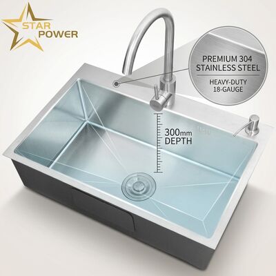 Top-Mount / Drop-in Lavello da cucina 18 calibri 304 SS Double Bowl Lavello da cucina lucidato Top-Mount 1000mm 300mm Extra-Deep Basin
