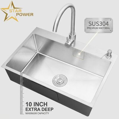 Lavello da cucina a montaggio superiore / a incasso in acciaio inossidabile SUS304, lavello da cucina a doppio scomparto uguale, lucidato a mano, a incasso, 700 mm, vasca extra profonda da 10 pollici | Profondità vasca personalizzabile disponibile | Spessore acciaio personalizzabile disponibile