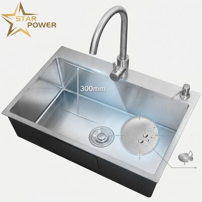 Qualità Lavello da cucina a montaggio superiore / da incasso, 18 gauge, acciaio inox 304, doppio lavello, nano-rivestito, da incasso, 1000 mm, vasca extra profonda da 300 mm | Profondità vasca personalizzabile disponibile | Spessore acciaio personalizzabile disponibile fabbrica