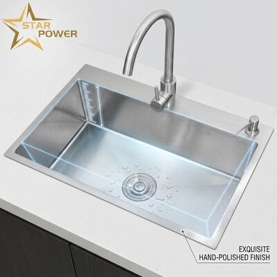 Prezzo buono Lavello da cucina principale e ausiliario in acciaio inossidabile 316, vasca extra profonda da 800 mm, 300 mm, con montaggio a incasso, color oro in linea
