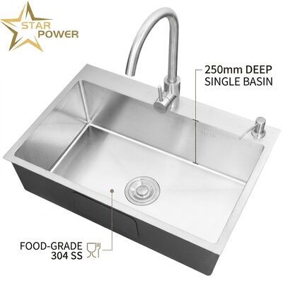 Prezzo buono Classifica alimentare 304 SS Scafo da cucina a scodella singola Scavo sottopiano spazzolato 900 mm 250 mm Bacino profondo in linea