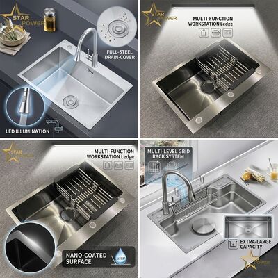 Prezzo buono Lavello da cucina sottotop in acciaio inossidabile 304 spazzolato calibro 18, vasca singola con design a scarico rapido X Groove in linea