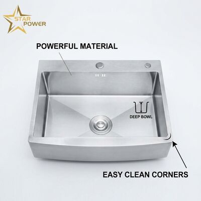 Prezzo buono 304 acciaio inossidabile lavandino da cucina artigianale di casa di fattoria 33x22 pollici, 16 calibro grembiule anteriore, R10 design di angolo arrotondato in linea