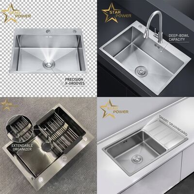 Prezzo buono Lavello da cucina sottotop in acciaio inossidabile 304 da 38x38 cm, grado commerciale 18 gauge, scarico rapido X Groove in linea