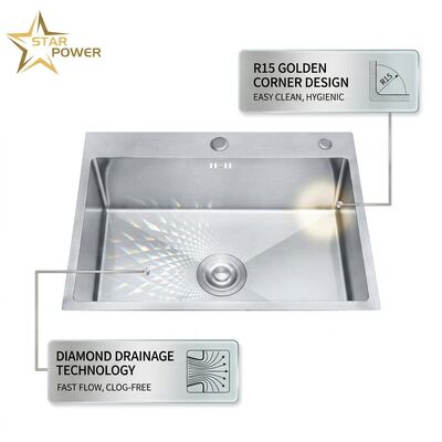 Prezzo buono Fatto a mano 304 Acciaio Inossidabile Cucina Drop-in 33x22 Pollici doppia ciotola, finitura satinata, R15 angoli arrotondati 18 Gauge in linea