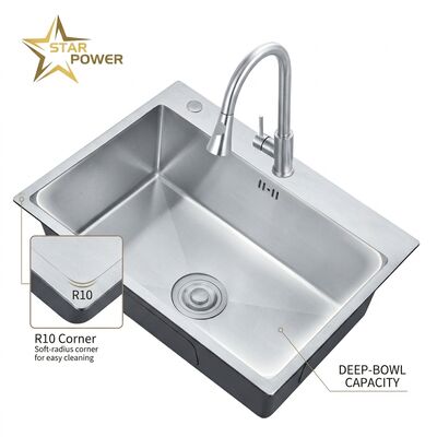 Prezzo buono Lavello da cucina a incasso da 25x22 pollici, acciaio inossidabile 304, vasca singola, rivestimento antibatterico nano da 18 gauge in linea